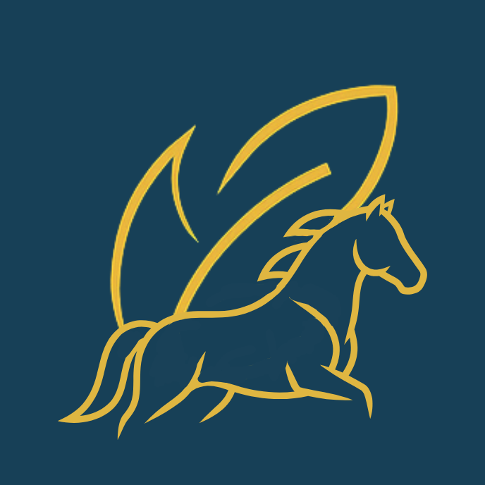 WingShift Equine logo — golden winged horse on deep navy